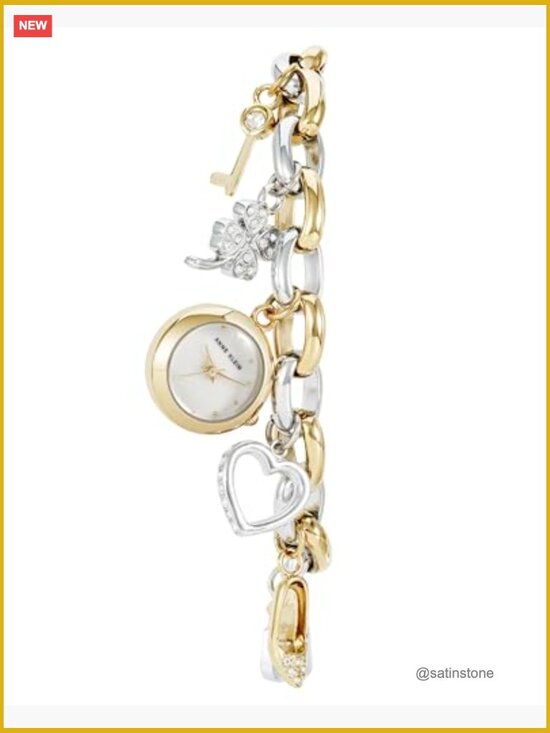 Premium Crystal Accented Gold-Tone Charm Bracelet Watch  display picture 1